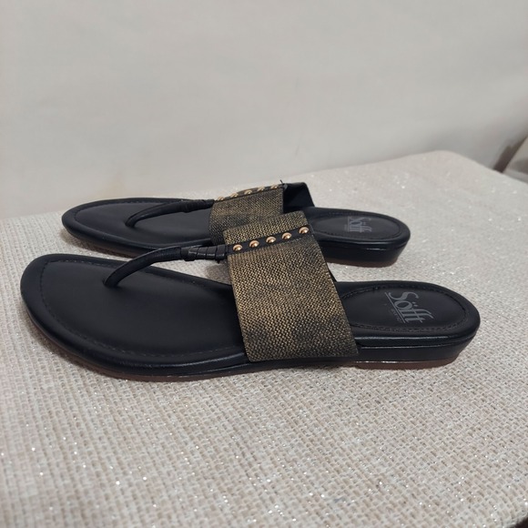 Sofft Women's Ameda Leather Thong‎ Flip Flop Sandals Brown Gold Metallic Size 8 - Picture 1 of 7